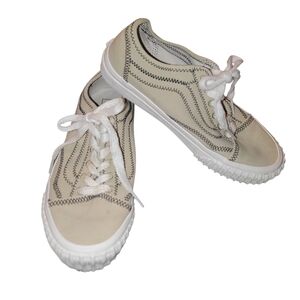 Womens 6.5 Pre-owned Vans Beige Canvas Lace-Up Flats with White Soles